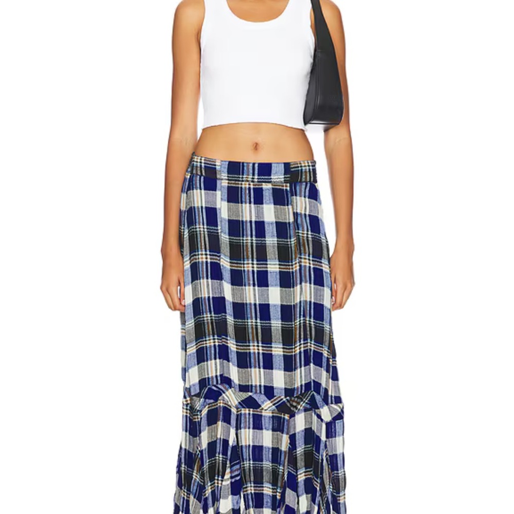 Free People Blue and White Tiered Maxi Skirt